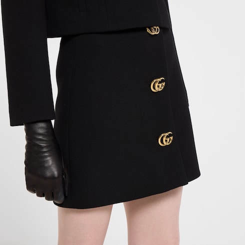Crêpe wool skirt with Double G button