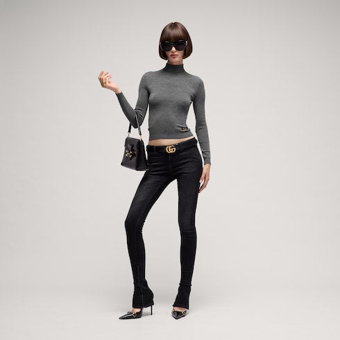 Fine rib knit wool top with Horsebit