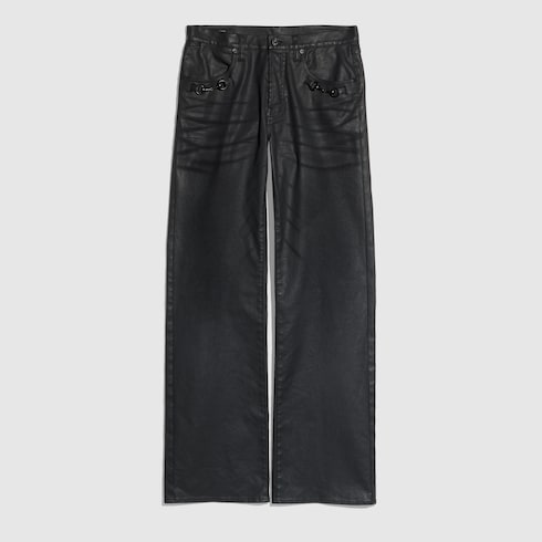 Flared coated cotton twill denim pants