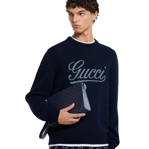 Dusty blue trim medium pouch