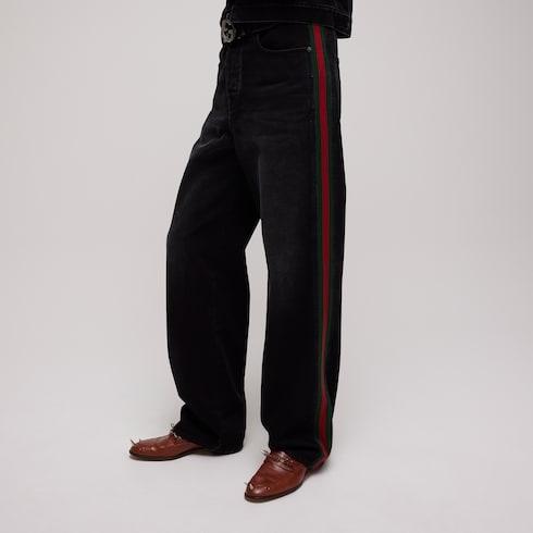 Cotton denim pants with Web insert