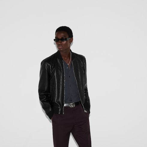 Embossed GG leather bomber jacket