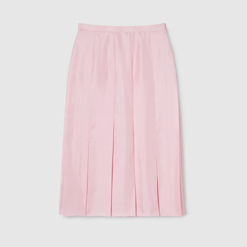 Silk twill pleated midi skirt