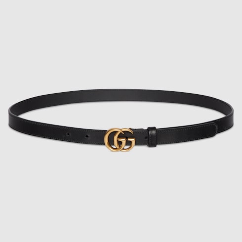 Women's Slim Black Leather Belt With GG Buckle
