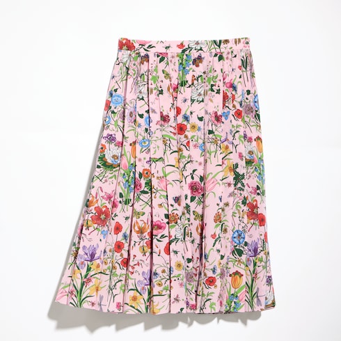 Printed silk midi skirt