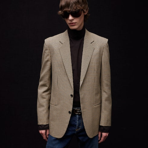 Gingham wool single-breasted jacket