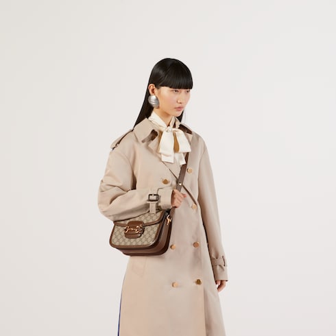 GG Supreme / Brown Gucci 1955 Horsebit Shoulder Bag