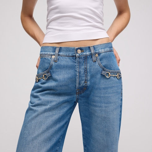 Bootcut cotton denim pants with Horsebit