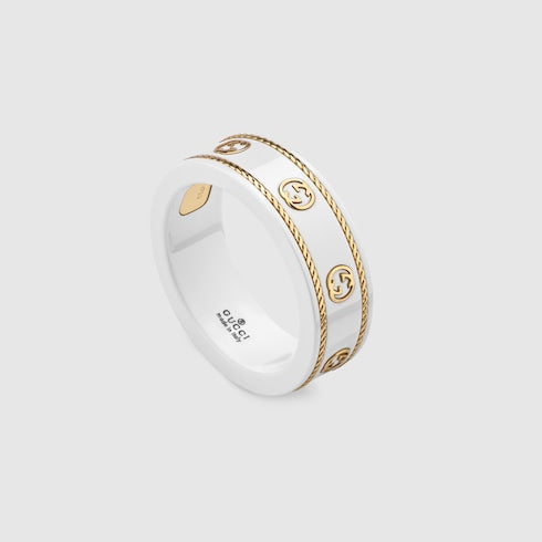 18K Yellow Gold And White Icon Ring With Interlocking G