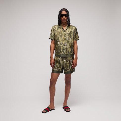 Printed silk twill shorts
