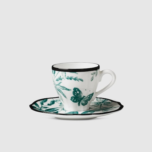 Green Herbarium Coffee Cup And Saucer, Double Set