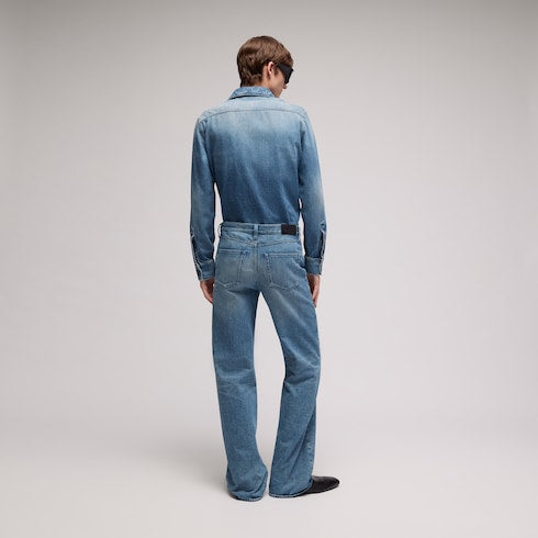 Flared denim pants with Horsebit
