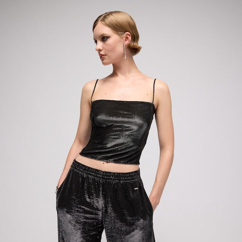 Jersey top with iridescent effect