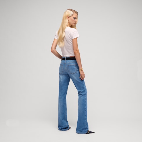 Flared stretch cotton denim pants