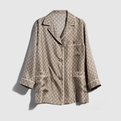 Printed silk twill shirt