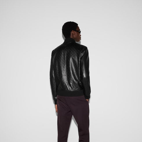 Embossed GG leather bomber jacket