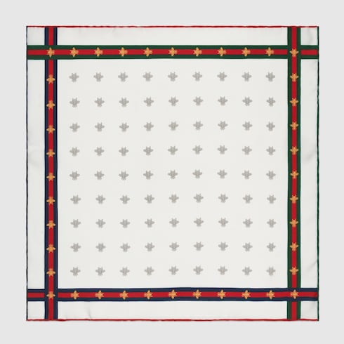 White Silk Bee Pattern Pocket Square