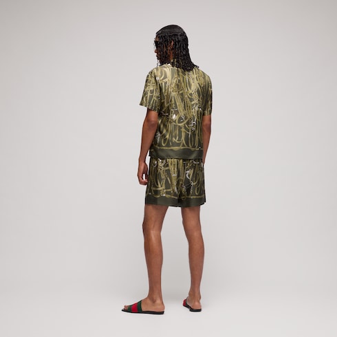 Printed silk bowling shirt