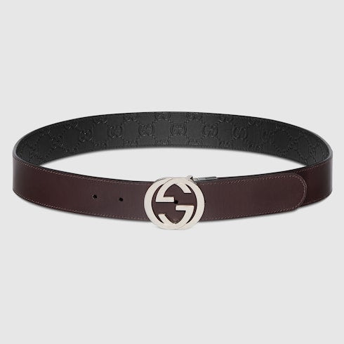 Black Gucci Signature / Brown Leather Reversible Belt
