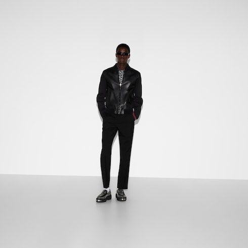 Nappa leather and knit bomber jacket