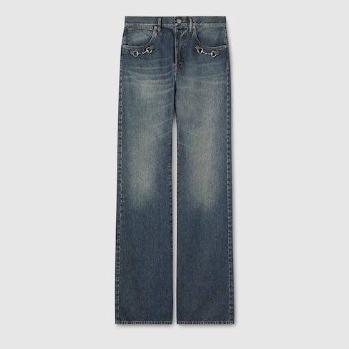 Cotton denim pants with Horsebit detail