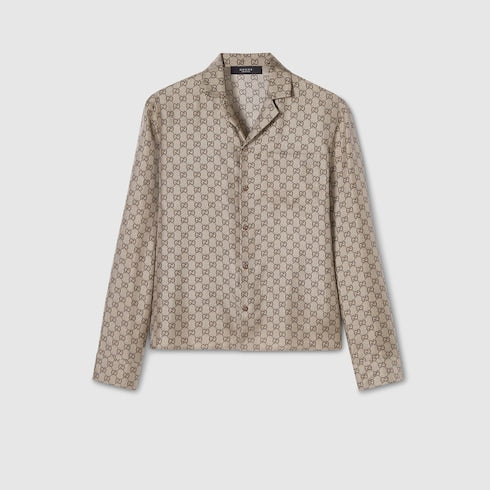 Printed silk twill bowling shirt