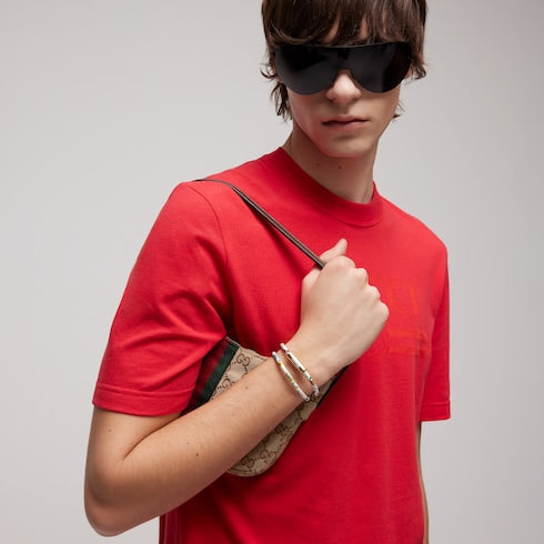 Leather double bracelet with Gucci script