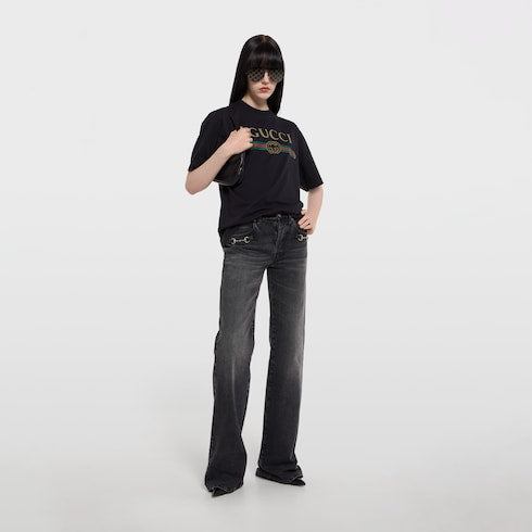 Cotton jersey and silk T-shirt with print