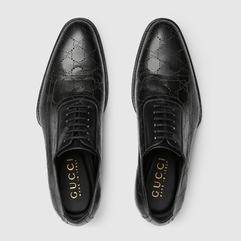 Men's lace-up shoe with lasered GG