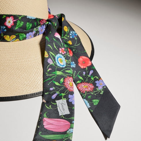 Panama twill hat with silk ribbon