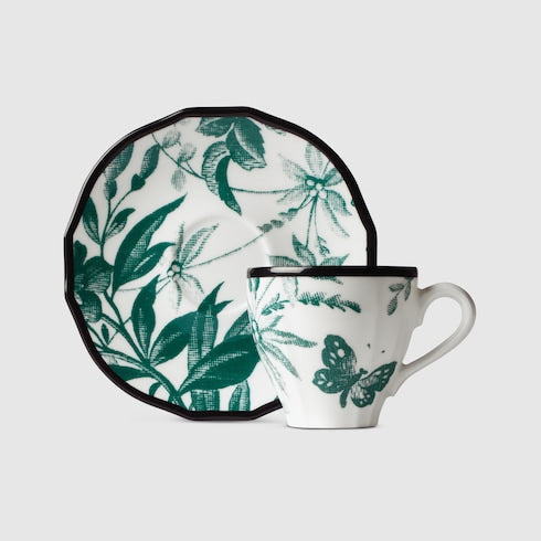 Green Herbarium Coffee Cup And Saucer, Double Set