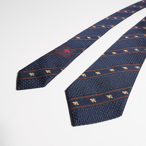 Midnight Blue And Red Silk Bee Web Tie