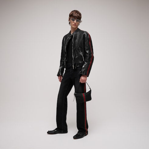 Buffalo leather biker jacket with Web