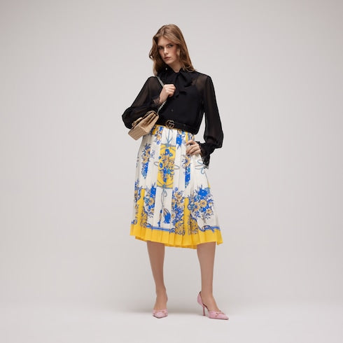 Printed silk midi skirt