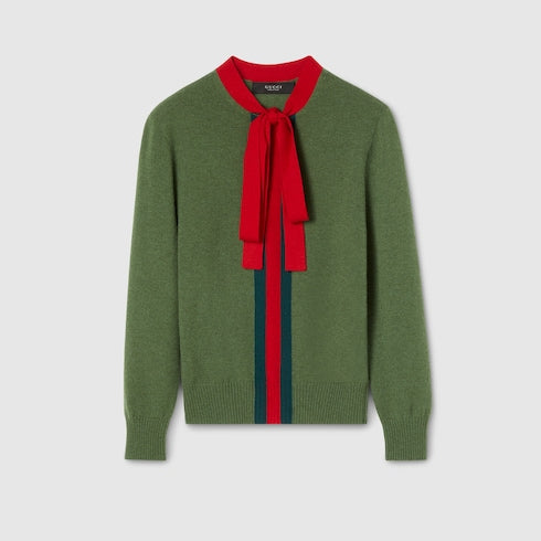 Knit cashmere sweater with ribbon