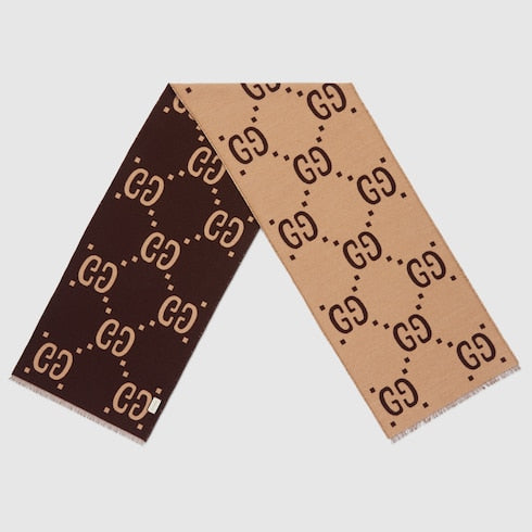 GG jacquard wool silk scarf