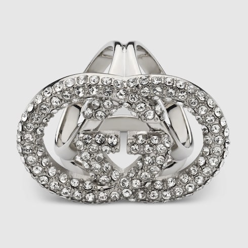 Crystal Interlocking G carré ring