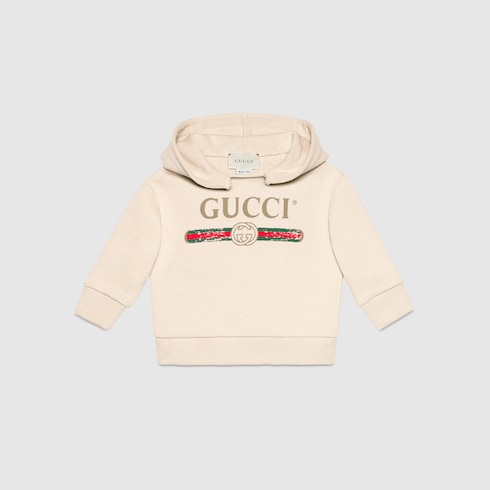 White Cotton Baby Sweatshirt With Gucci Logo & Hood