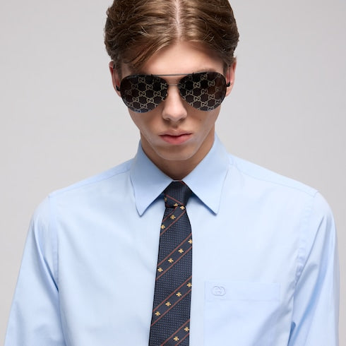 Midnight Blue And Red Silk Bee Web Tie