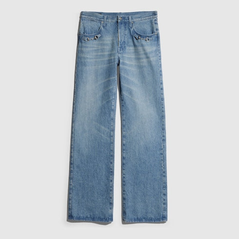 Flared denim pants with Horsebit