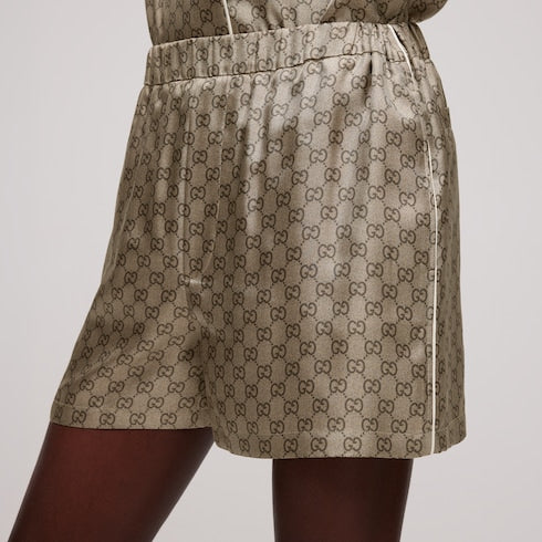 Printed silk twill shorts