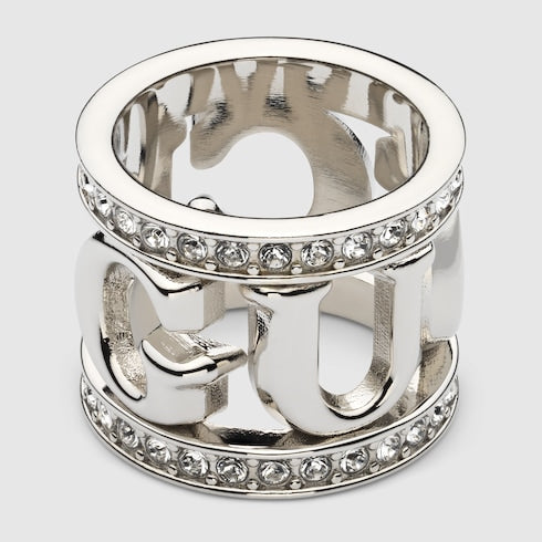 Gucci logo carré ring with crystals