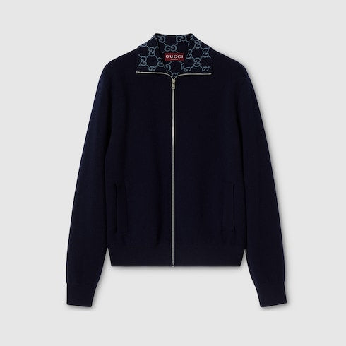 Knit double wool zip jacket