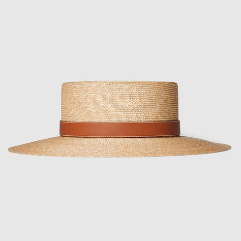 Straw hat with leather detail
