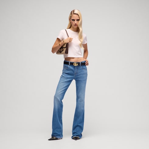 Flared stretch cotton denim pants