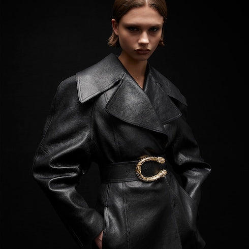 Soft grainy leather trench
