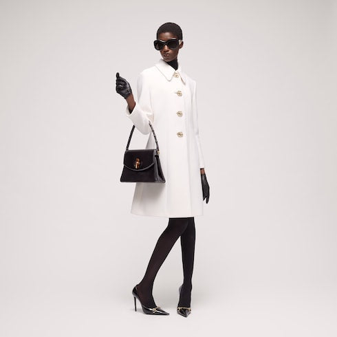 Wool natté coat with Double G button