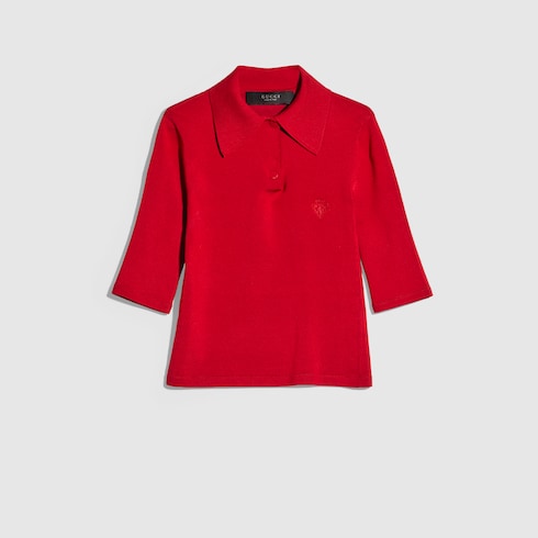 Fine stretch knit silk polo shirt