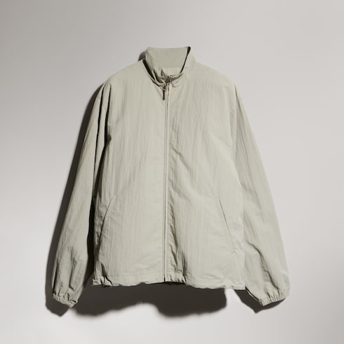 Froissé nylon faille zip jacket with embroidery