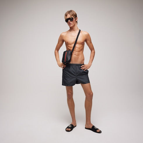 Printed polyester poplin swim shorts